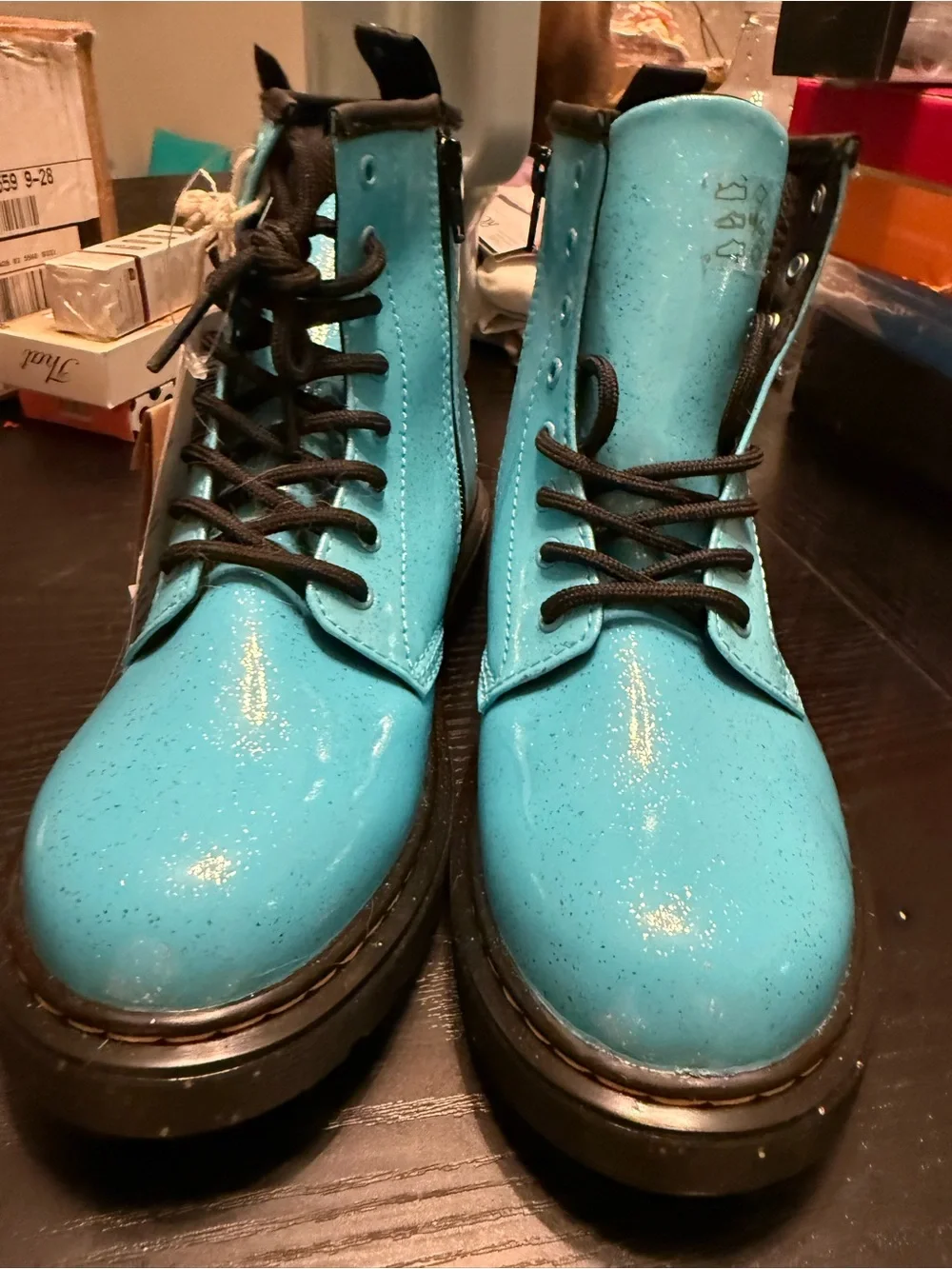 Dr. Martens Kids' Turquoise Lace-Up Glitter Boots